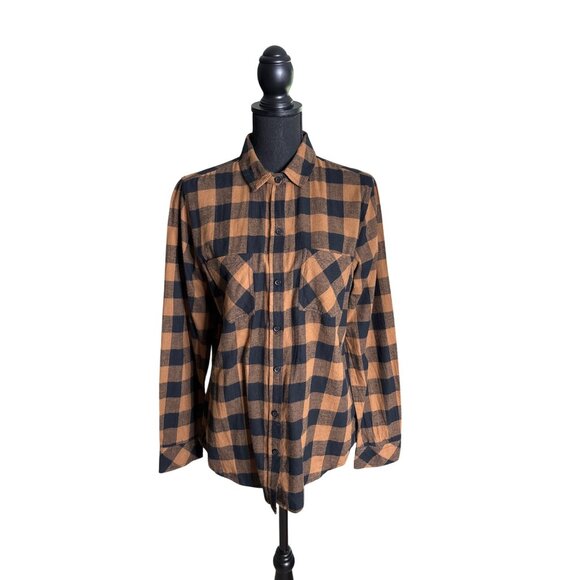 Beachlunchlounge Women's Tammy Peplum Back Buffalo Plaid Button-Down Shirt M NWT - Picture 1 of 11
